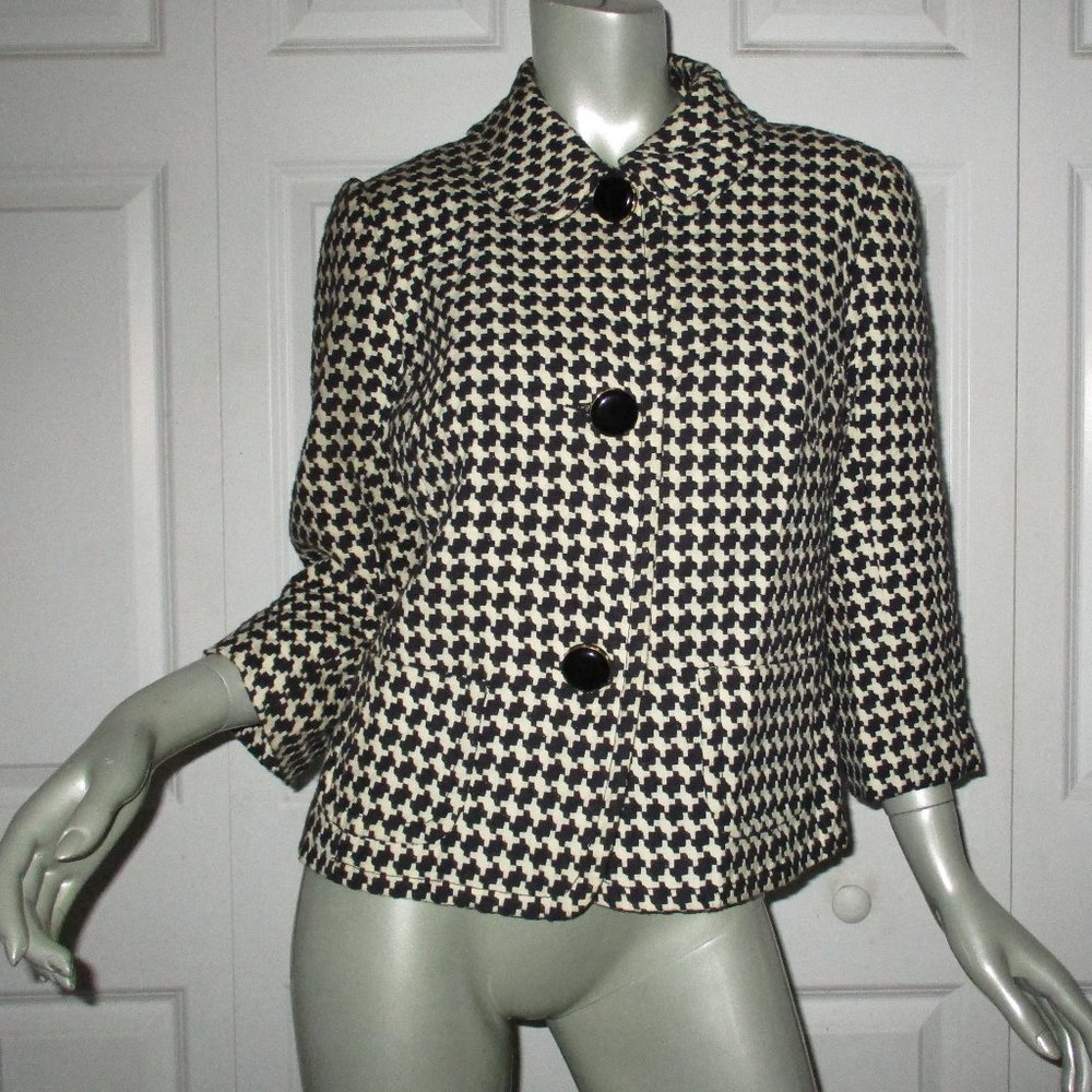 TRINA TURK Black & White Houndstooth Cropped Jacket Size 14